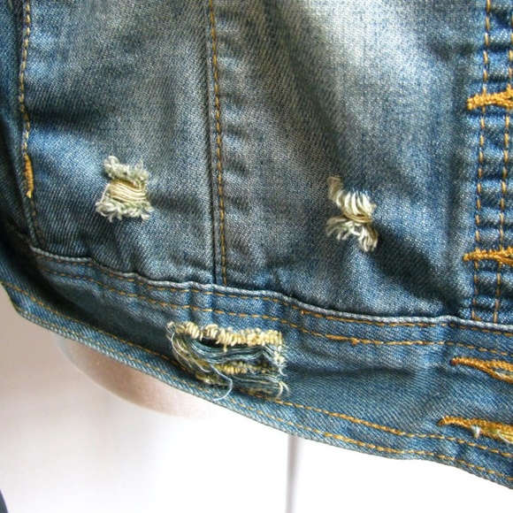 White Crow Denim Jean Jacket Thrashed Distressed Apocalyptic Womens Size Large - Picture 9 of 16